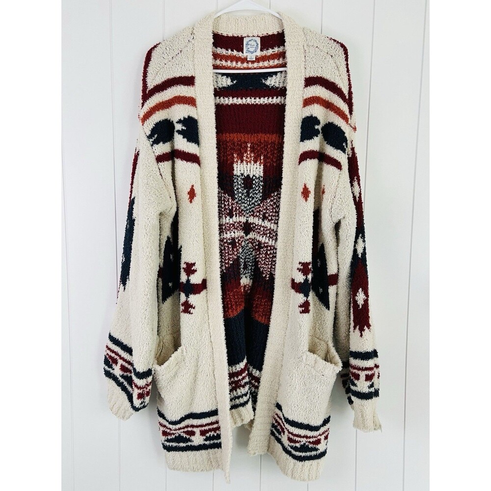 Blue Rain Super Soft Cozy Oversize Aztec Southwestern Style Cardigan Sweater Lrg